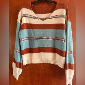 SHEIN LUNE V Neck Striped Multicolor Pattern Sweater Size M